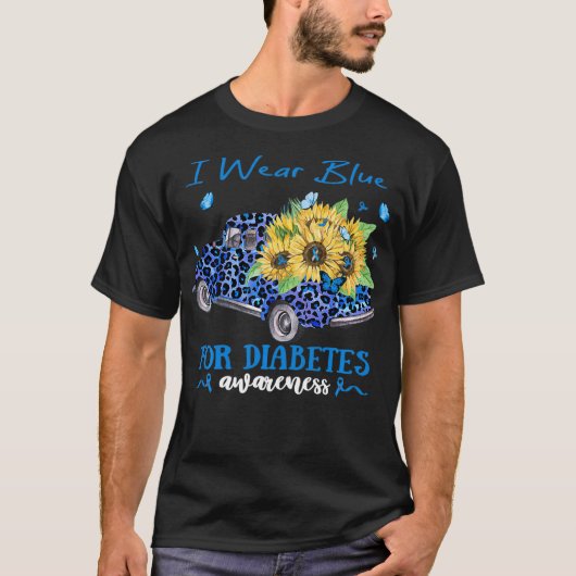 ヒョウひまわりトラックI衣服ブルー糖尿病A Tシャツ (正面)