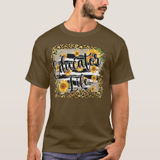 ヒョウひまわり教育者の人生の最初の日に戻る Tシャツ