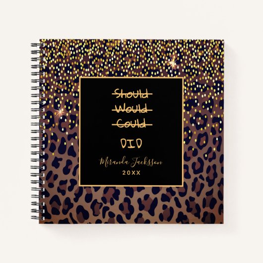 ヒョウやる気を起こさせる型ブラウン黒 ノートブック (正面)