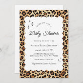 ヒョウよくはしゃぐプリント波型フレームベビーシャワー 招待状 (正面/裏面)