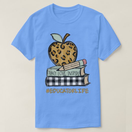 ヒョウりんご教育者ライフ新学期クラシック Tシャツ (デザイン正面)
