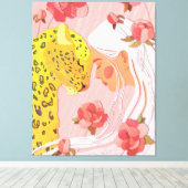 ヒョウを持つ女の子。 キャンバスプリント (インサイチュ (ウッドフロア))