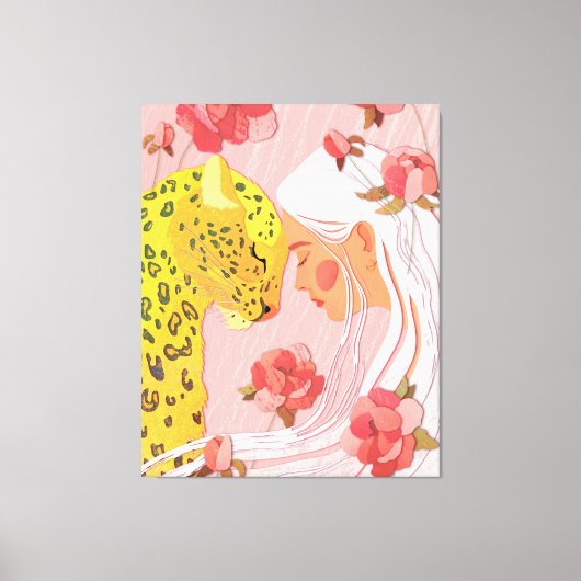 ヒョウを持つ女の子。 キャンバスプリント (正面)