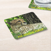 ヒョウを閉じる スクエアペーパーコースター (アングル)