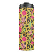 ヒョウアニマルプリントと水彩の花 タンブラー (正面)
