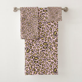 ヒョウアニマルプリントオンピンク バスタオルセット