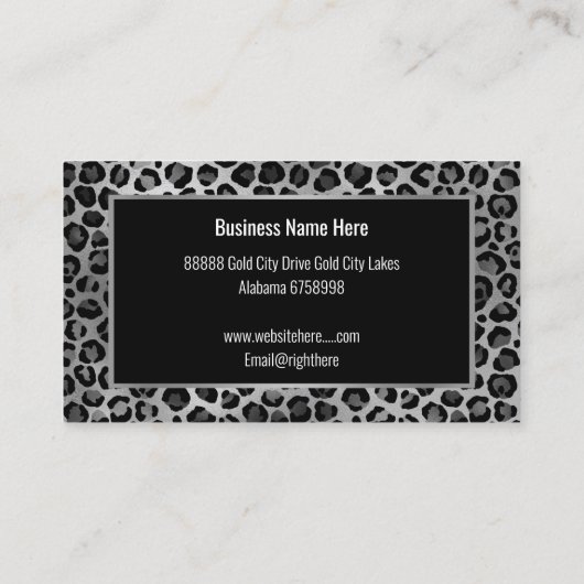 ヒョウアニマルプリントシルバーブラック名刺 名刺 (裏面)