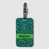 ヒョウアニマルプリントスタイリッシュターコイズグラデーション名 ラゲッジタグ (正面縦)