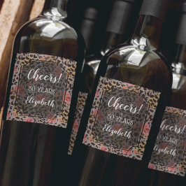 ヒョウアニマルプリントトロピカルピンクフローラ ワインラベル