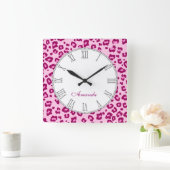 ヒョウアニマルプリントピンキーの名前の壁時計 スクエア壁時計 (ホーム)