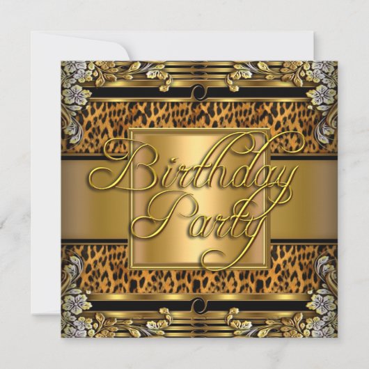 ヒョウアニマルプリント女性の誕生日パーティー 招待状 (正面)