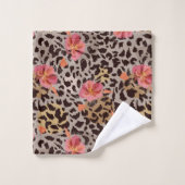 ヒョウアニマルプリント花柄 バスタオルセット (ウォッシュタオル)