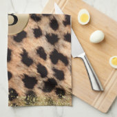 ヒョウアニマルプリント金ゴールドグリッターモノグラム キッチンタオル (四つ折り)
