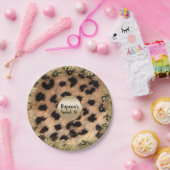 ヒョウアニマルプリント金ゴールドグリッターモノグラム ペーパープレート (パーティー)