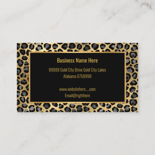 ヒョウアニマルプリント金ゴールドブラックビジネスカード 名刺 (裏面)