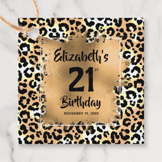 ヒョウアニマルプリント21歳パーソナライズされた誕生日 フェイバータグ (正面)