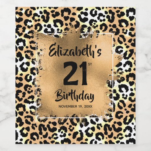 ヒョウアニマルプリント21歳パーソナライズされた誕生日 ワインラベル (シングルラベル)