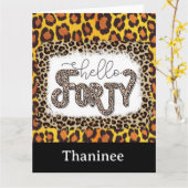 ヒョウアニマルプリント40thバースデーカースタイリッシュド カード (黄色い花)