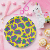 ヒョウアニマルプリント（紫、緑、黄色） ペーパープレート (パーティー)