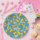 ヒョウアニマルプリント（青、茶色、黄色） ペーパープレート (パーティー)