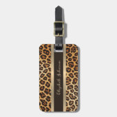 ヒョウエレガントアニマルプリントブラウン&金ゴールドストライプ ラゲッジタグ (正面縦)