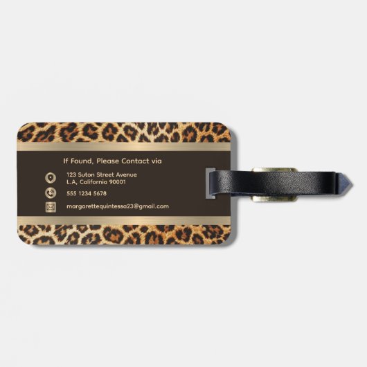 ヒョウエレガントアニマルプリントブラウン&金ゴールドストライプ ラゲッジタグ (裏面横)