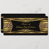 ヒョウエレガントバースデーパーティーブラック金ゴールド 招待状 (正面/裏面)