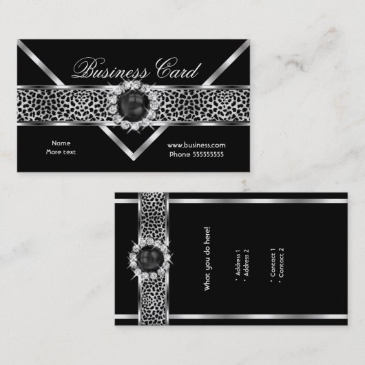ヒョウエレガントブラックシルバーダイヤモンドブラックパール 名刺 (正面/裏面)