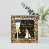 ヒョウエレガントブラックシルバー金ゴールド誕生日パーティー 招待状 (スタンド正面)