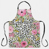ヒョウエレガントプリントおよびフローラデザイン エプロン (正面)