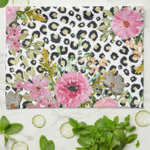 ヒョウエレガントプリントおよびフローラデザイン キッチンタオル (折り畳み)