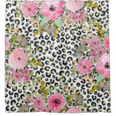 ヒョウエレガントプリントおよびフローラデザイン シャワーカーテン (正面)