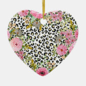 ヒョウエレガントプリントおよびフローラデザイン セラミックオーナメント (正面)