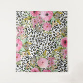 ヒョウエレガントプリントおよびフローラデザイン タペストリー (正面)