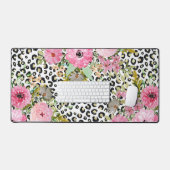 ヒョウエレガントプリントおよびフローラデザイン デスクマット (キーボード&マウス)