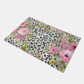 ヒョウエレガントプリントおよびフローラデザイン ドアマット (アングル)