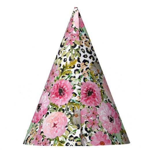 ヒョウエレガントプリントおよびフローラデザイン パーティーハット (裏面)