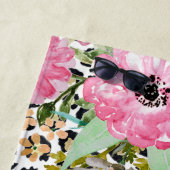 ヒョウエレガントプリントおよびフローラデザイン ビーチタオル (インサイチュ)