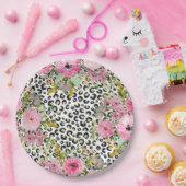 ヒョウエレガントプリントおよびフローラデザイン ペーパープレート (パーティー)