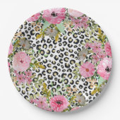 ヒョウエレガントプリントおよびフローラデザイン ペーパープレート (正面)