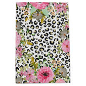 ヒョウエレガントプリントおよびフローラデザイン ミディアムペーパーバッグ (正面)