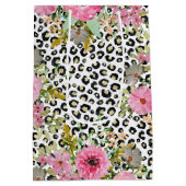 ヒョウエレガントプリントおよびフローラデザイン ミディアムペーパーバッグ (裏面)