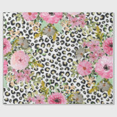 ヒョウエレガントプリントおよびフローラデザイン ラッピングペーパー (フラット)