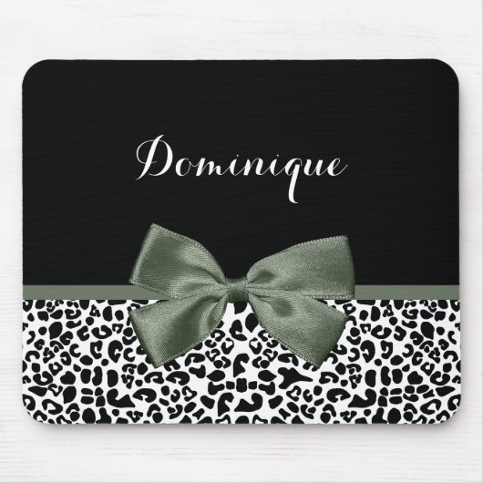 ヒョウエレガントプリントダークグリーンリボン名 マウスパッド (正面)