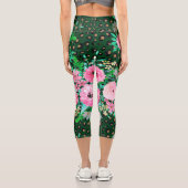 ヒョウエレガントプリントピンクフローラグリーンデザイン カプリレギンス (裏面)