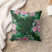 ヒョウエレガントプリントピンクフローラグリーンデザイン クッション (ブランケット)
