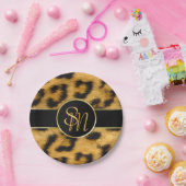 ヒョウエレガントプリントモノグラムスクリプト紙プレート ペーパープレート (パーティー)