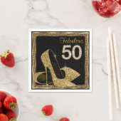 ヒョウエレガント金ゴールドハイヒール50th誕生日パーティー スタンダードカクテルナプキン (インサイチュ)