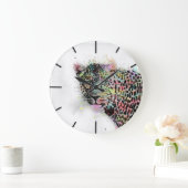 ヒョウカッコいいの水色(ばちゃばちゃ)跳ねる ラージ壁時計 (ホーム)