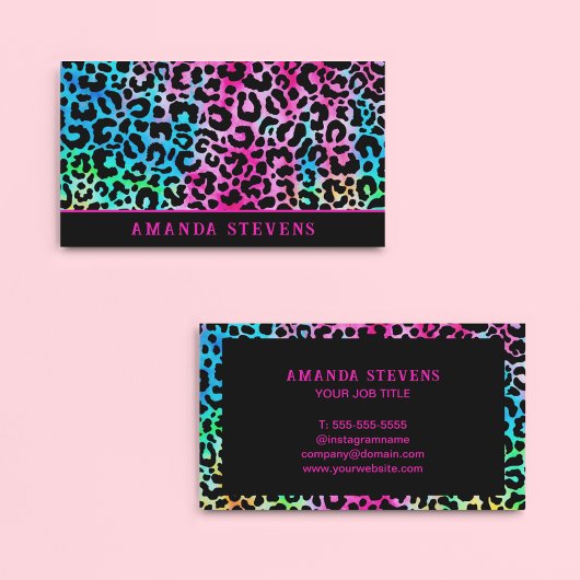 ヒョウカラフルスタイリッシュの質感ネオンフェミニン 名刺